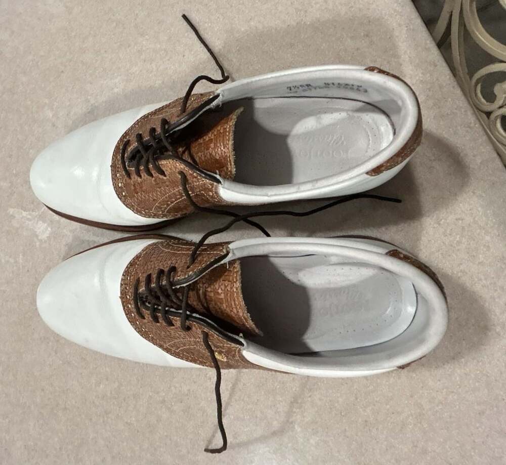 Footjoy Classics Women’s Premieres Golf Shoes White Brown Saddle 7.5